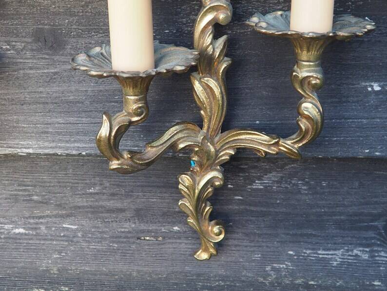 French Vintage Louis XV Style Bronze Candlestick & Sconce Set