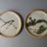 2 large cups and 1 sandstone dish, pottery la Colombe, 60s