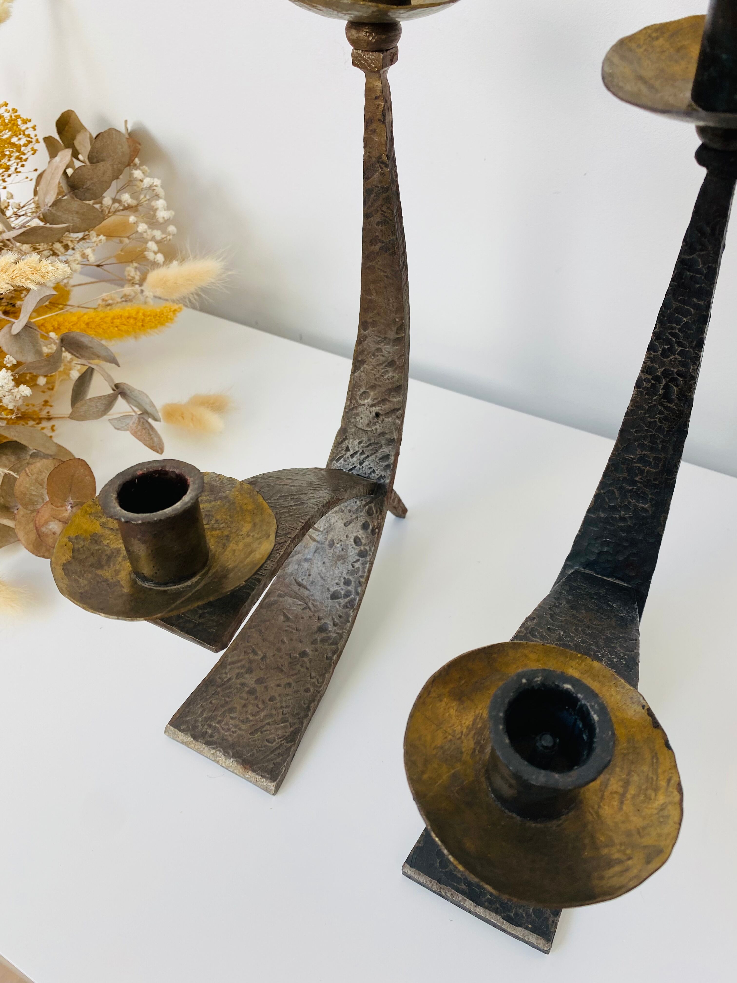 Hammered steel candle holder