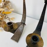 Hammered steel candle holder