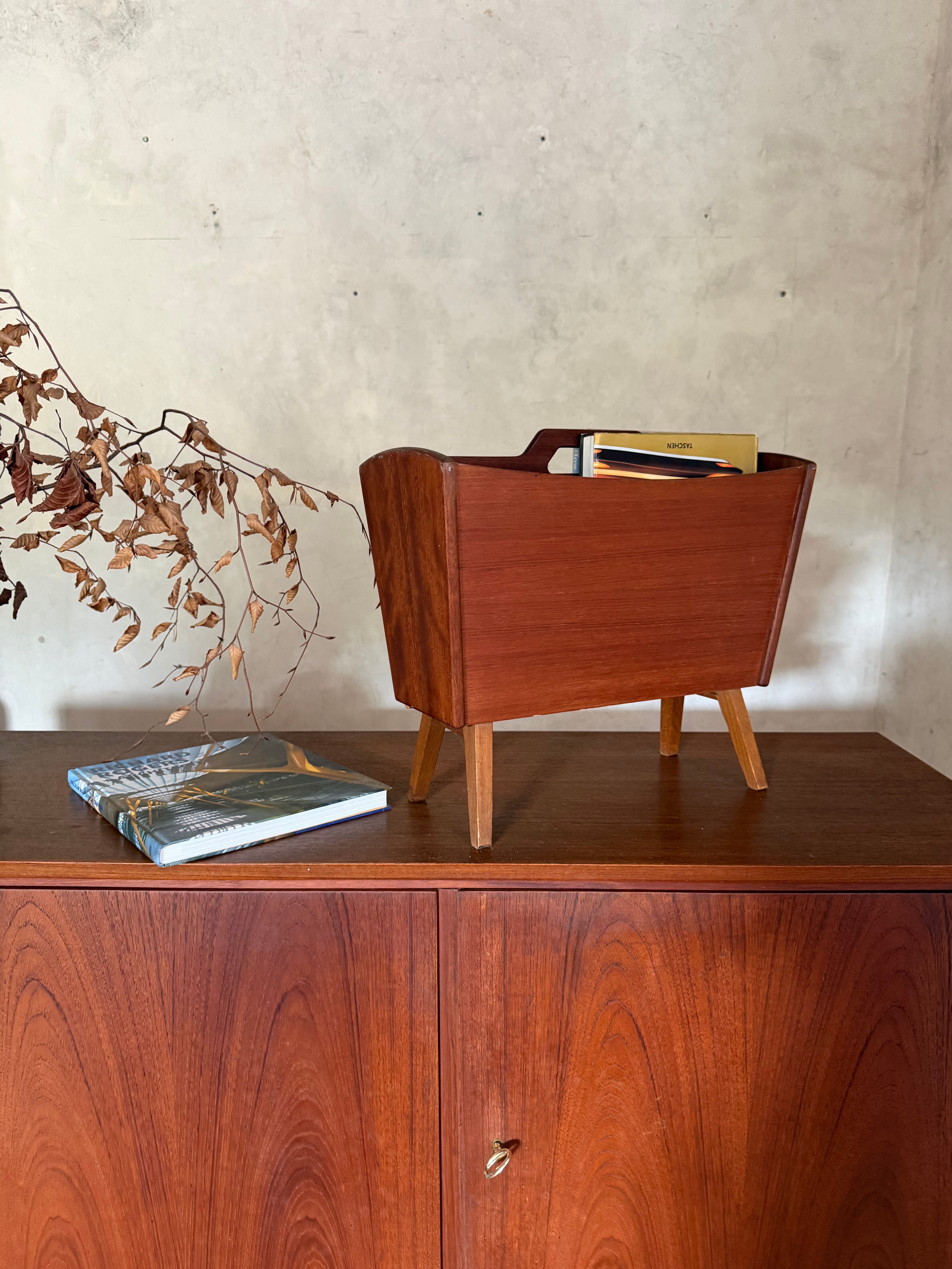 Vintage Scandinavian teak magazine rack
