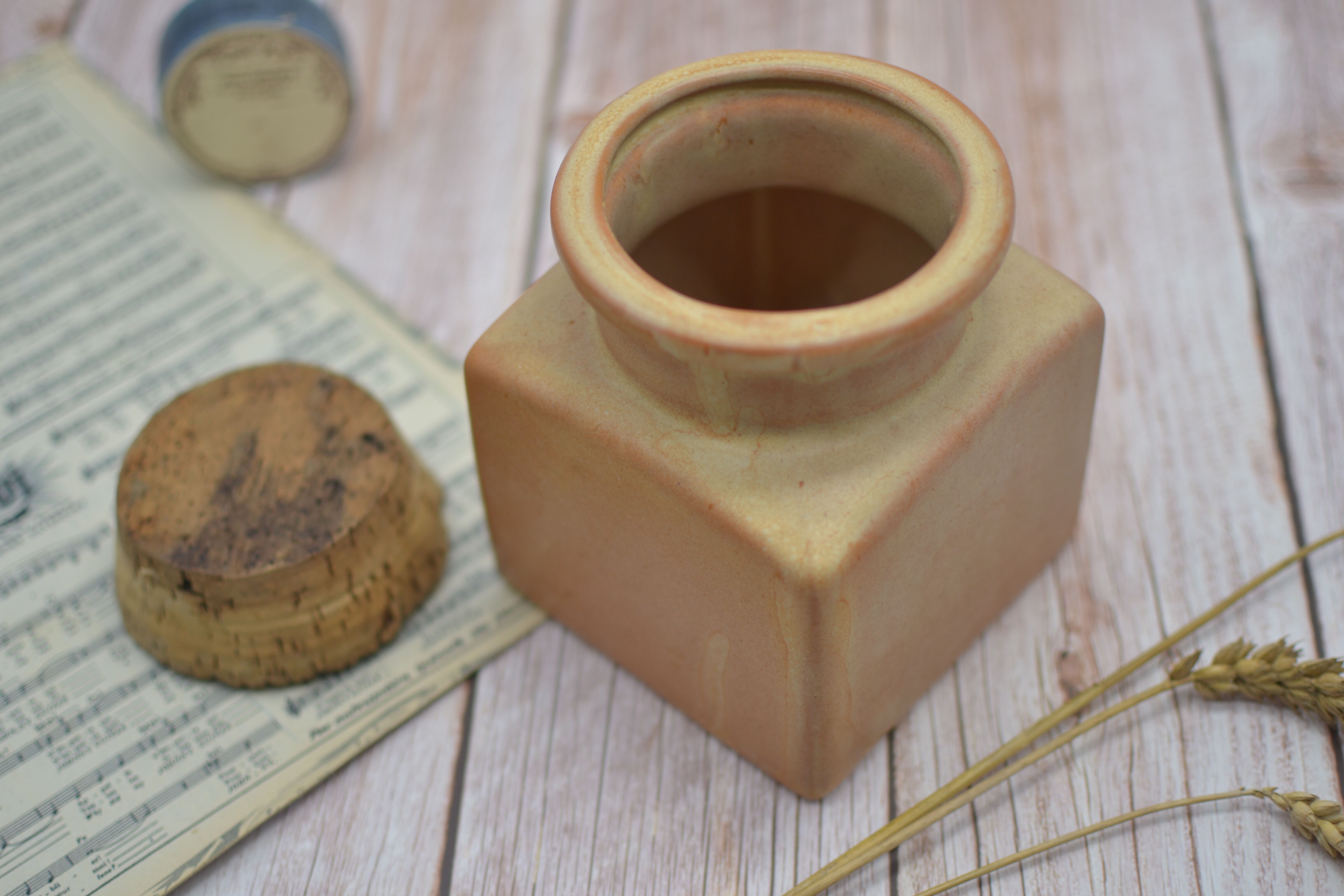 Large glazed terracotta pot with original cork lid