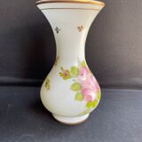 Vase Napoleon III in white opaline with floral decoration with gilding