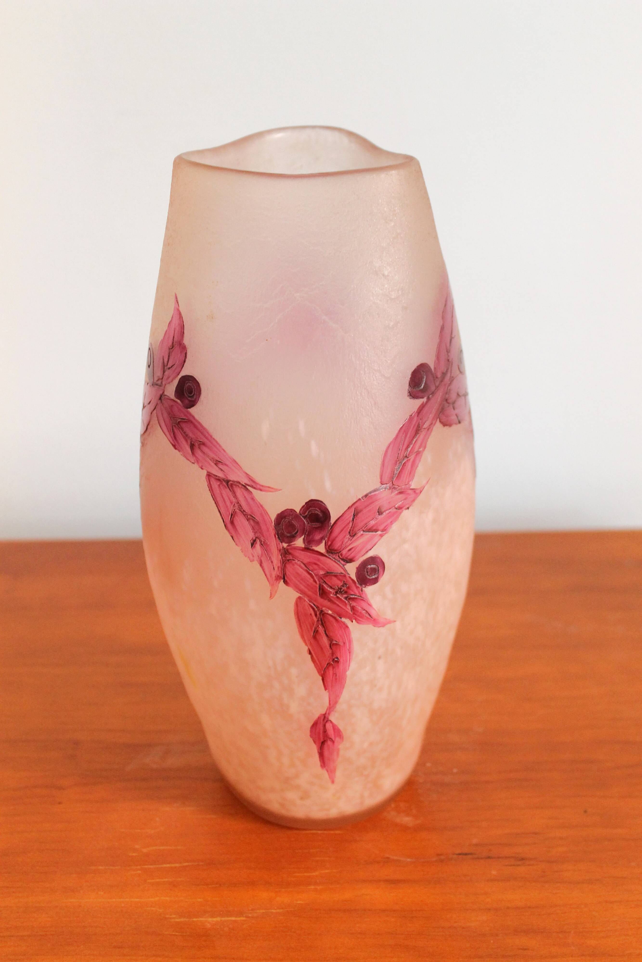 Legras vase ruby series in flowers in acid-etched glass