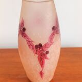 Legras vase ruby series in flowers in acid-etched glass