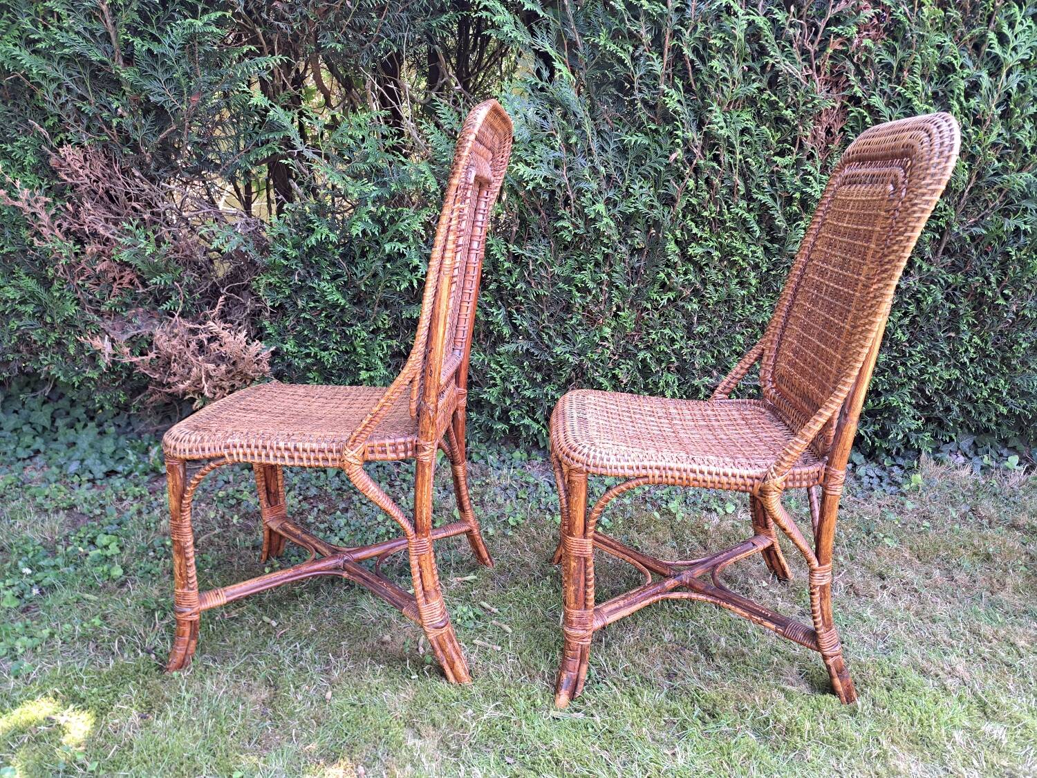 4 chaises Perret et Vibert en bambou et rotin