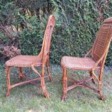 4 Perret and Vibert bamboo and rattan chairs