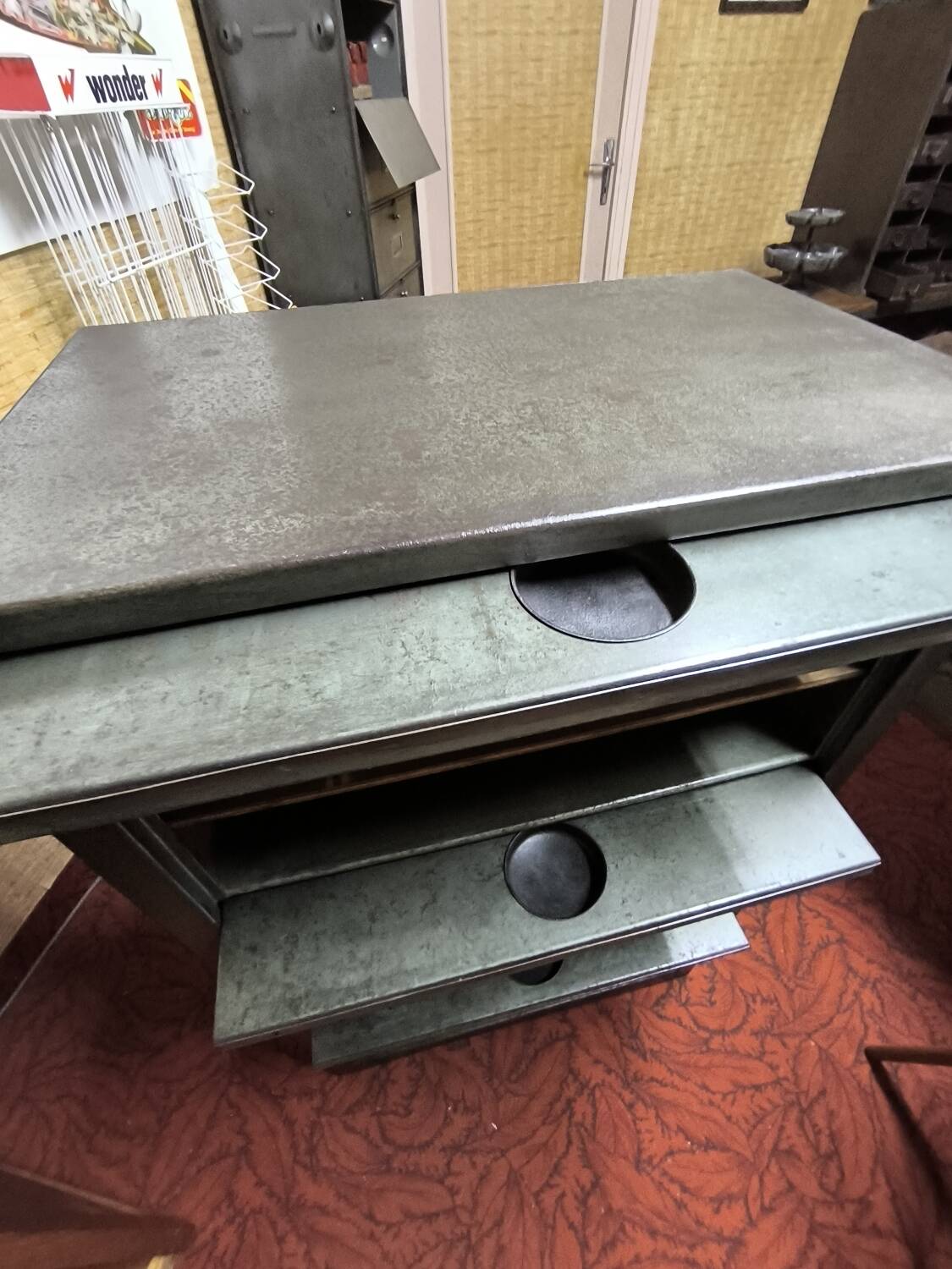 Industrial furniture with sliding flaps