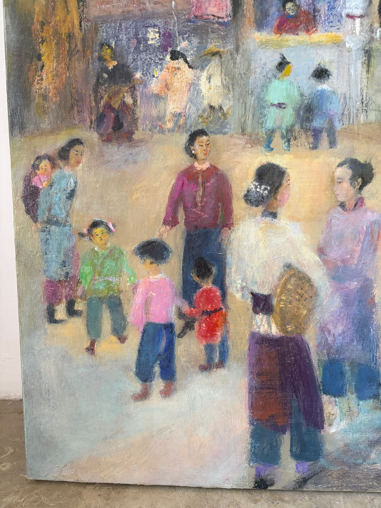 Scène de rue chinoise, huile sur toile signée