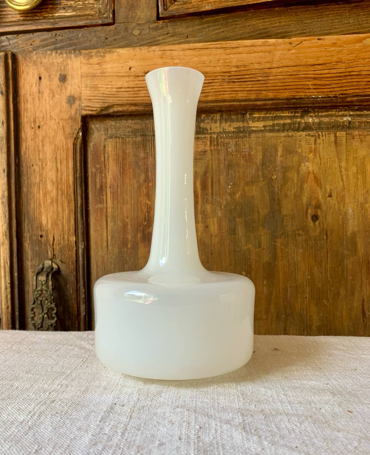 White opaline glass vase 1970