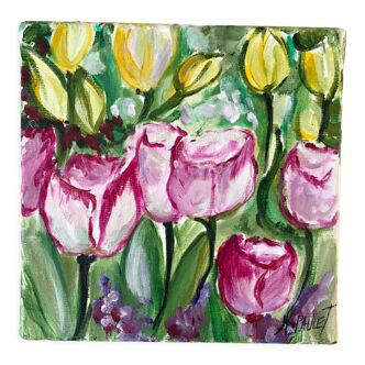 Tableau fleurs tulipes vintage