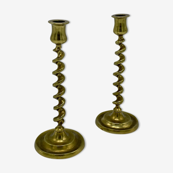 Pair of twisted brass candle holders, 1960's