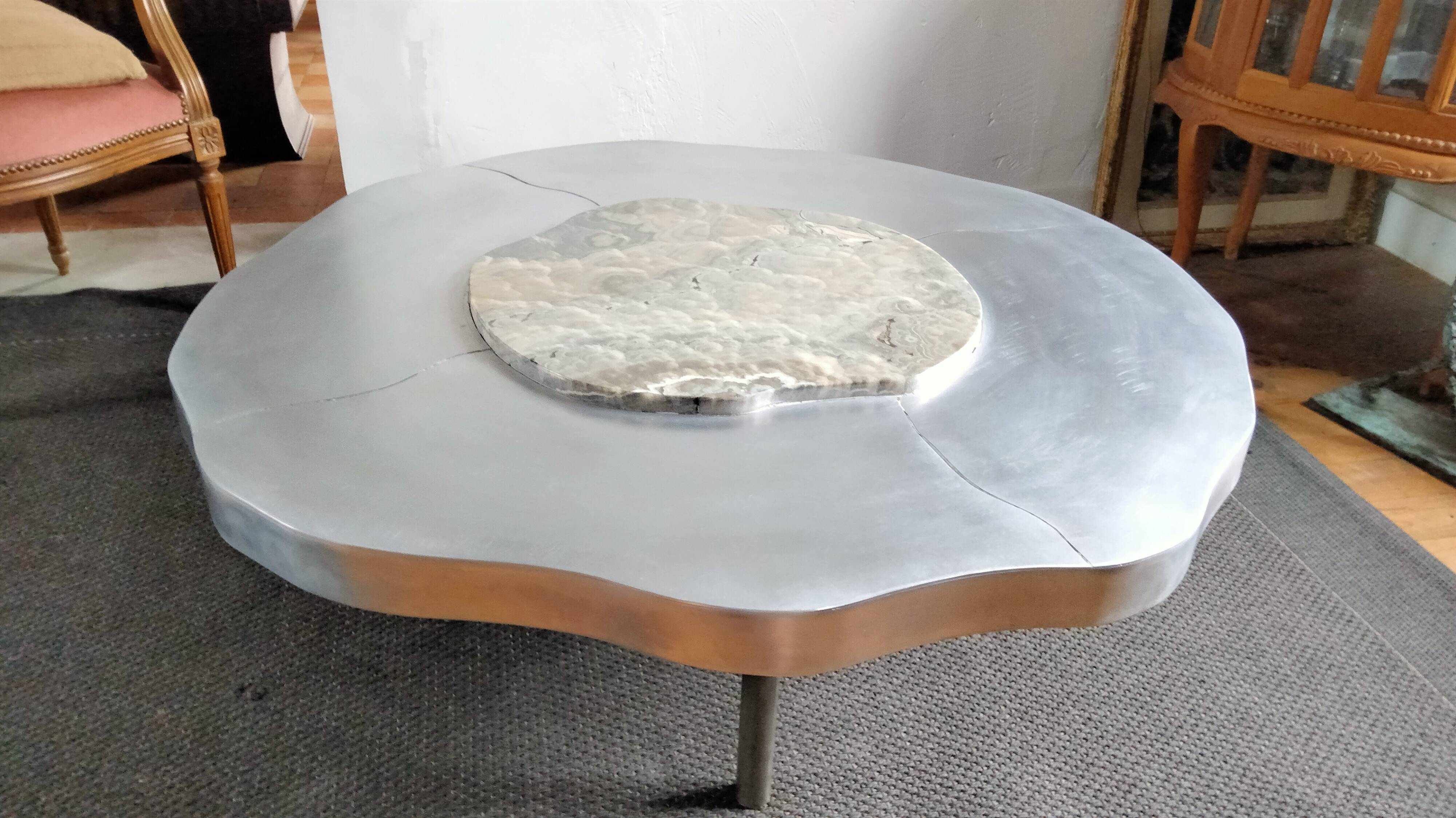Onyx and aluminum coffee table