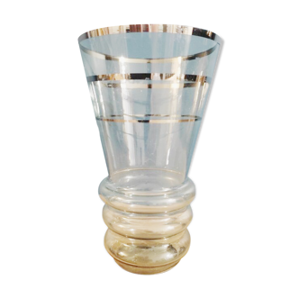 Art Deco glass vase chrome edging dp 012321