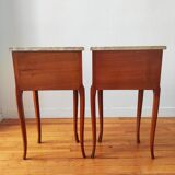 Pair of Louis XV style bedside tables in wood and marble