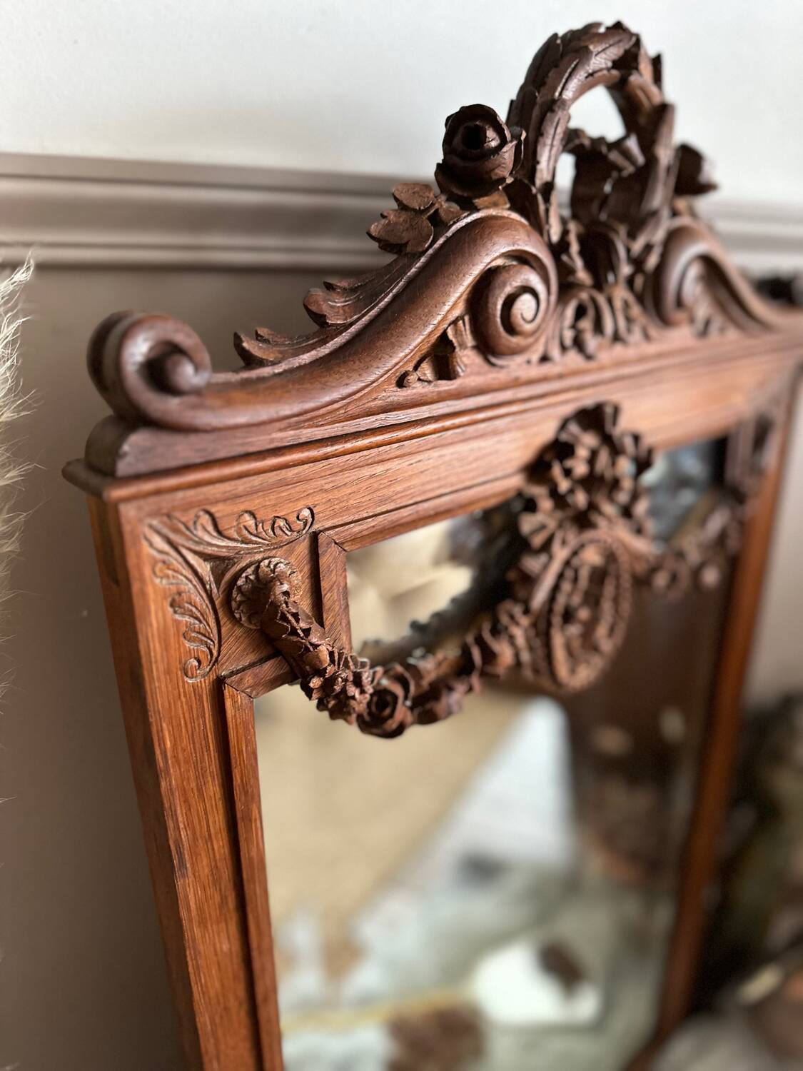 Antique carved wooden mirror 82x48