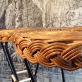 Pair of 1950s iron and rattan bar stools