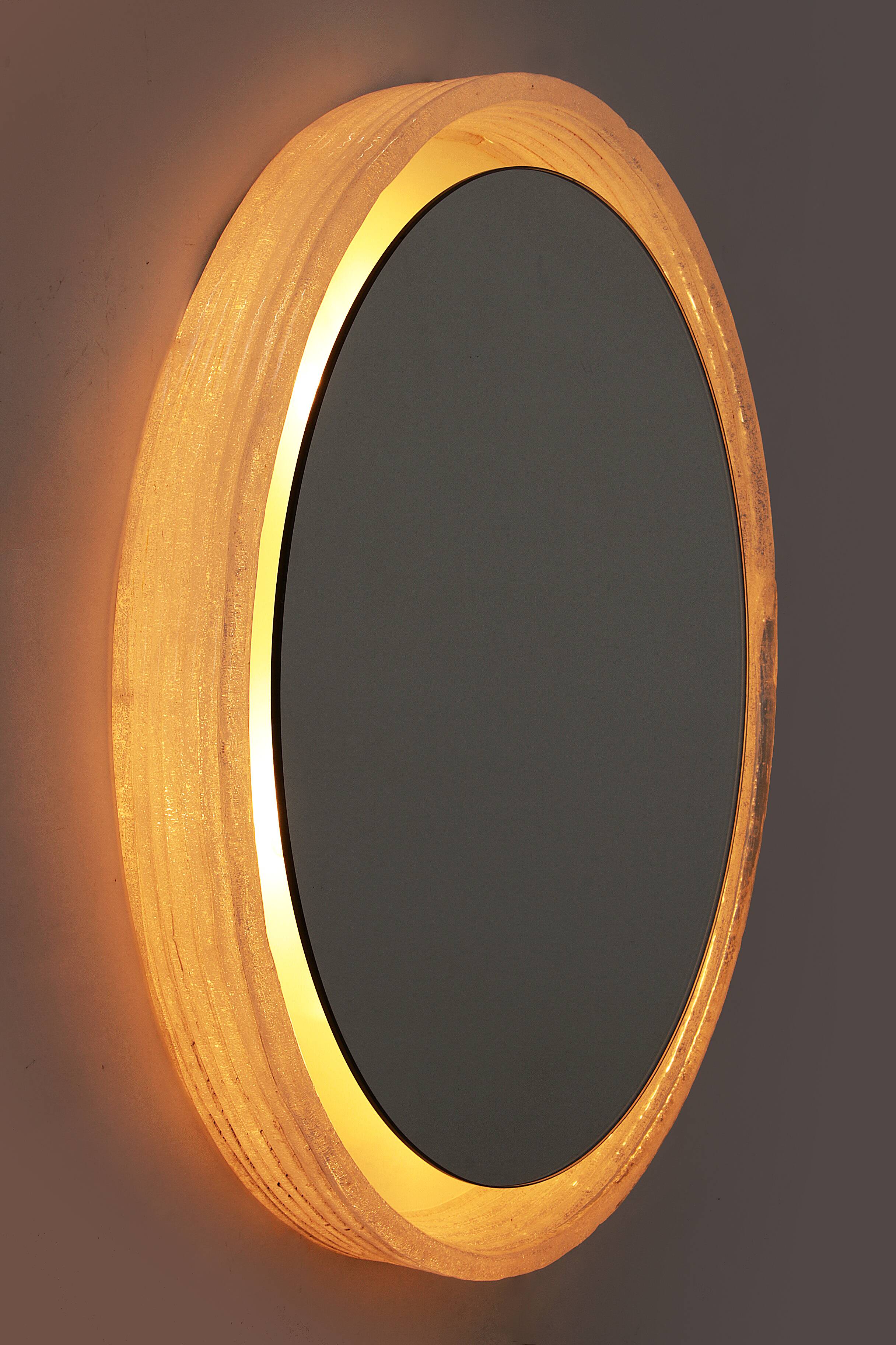 Round Plexiglass Bathroom Mirror by Hillebrand, Large Model, 1960 Germany.
