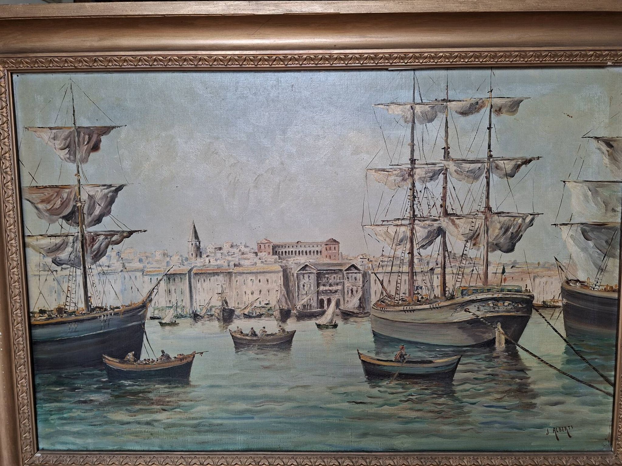 Peinture marine xixe sur toile signée J Alberti