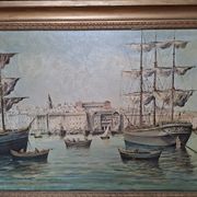Peinture marine xixe sur toile signée J Alberti