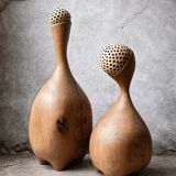 Set of two large solid oak sculptures.