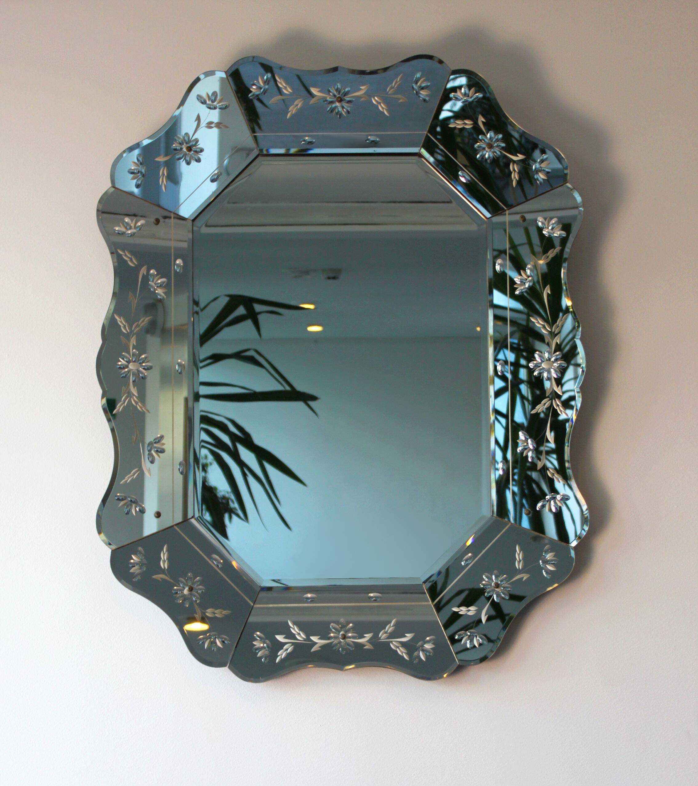 Vintage Venetian Style Faceted Mirror - 97x77cm