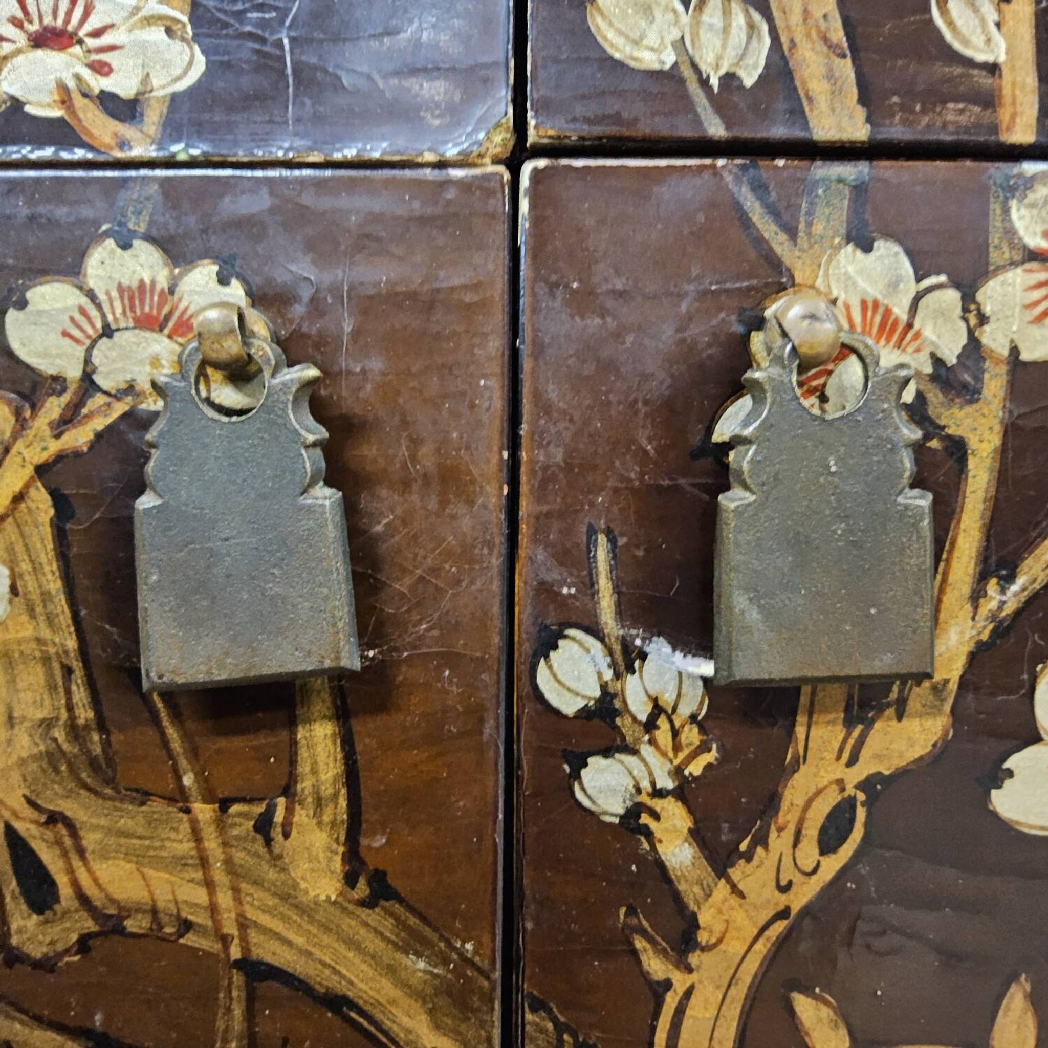Vintage Chinese cabinet with birds & flowers, red & gold (bohemian)