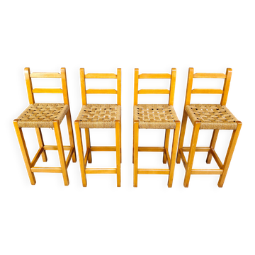 Vintage oak and papercord bar stools, 1960s - vintage bar stools