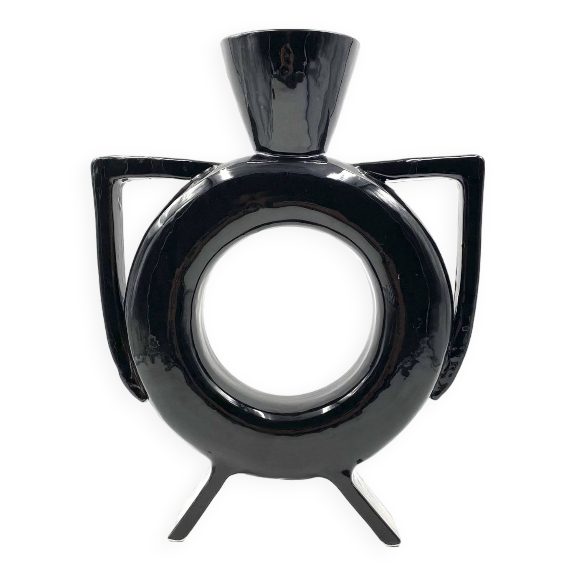 Organic modern black ceramic vase, Italy 1980s