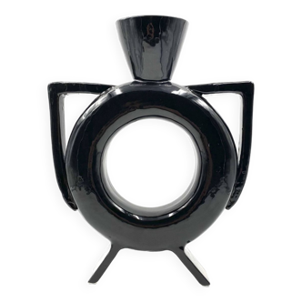 Organic modern black ceramic vase, Italy 1980s