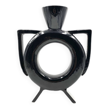 Vase organique moderne en céramique noire, Italie années 1980