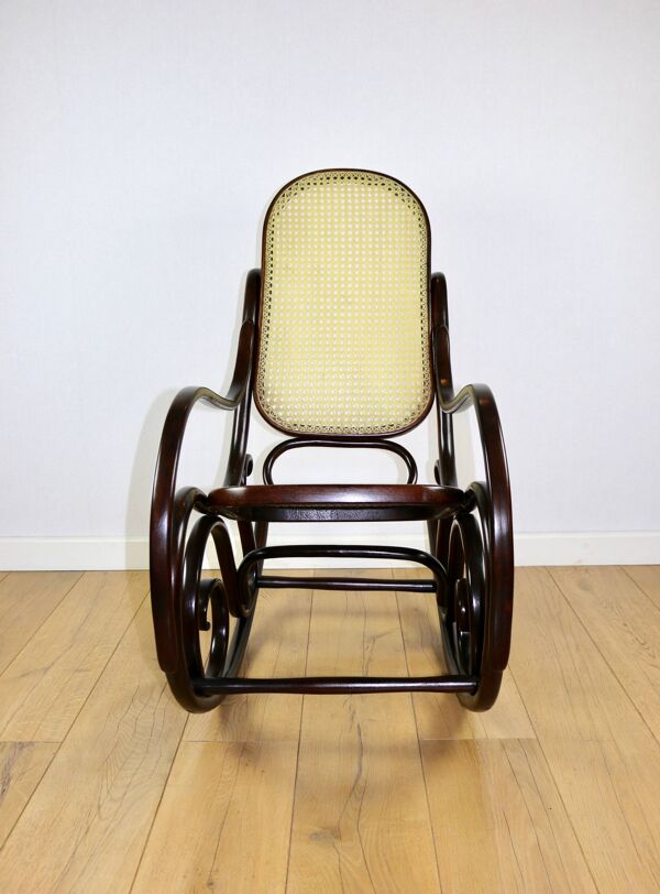 Chaise berçante sur patins, marron d'origine, années 1970 - très bon état