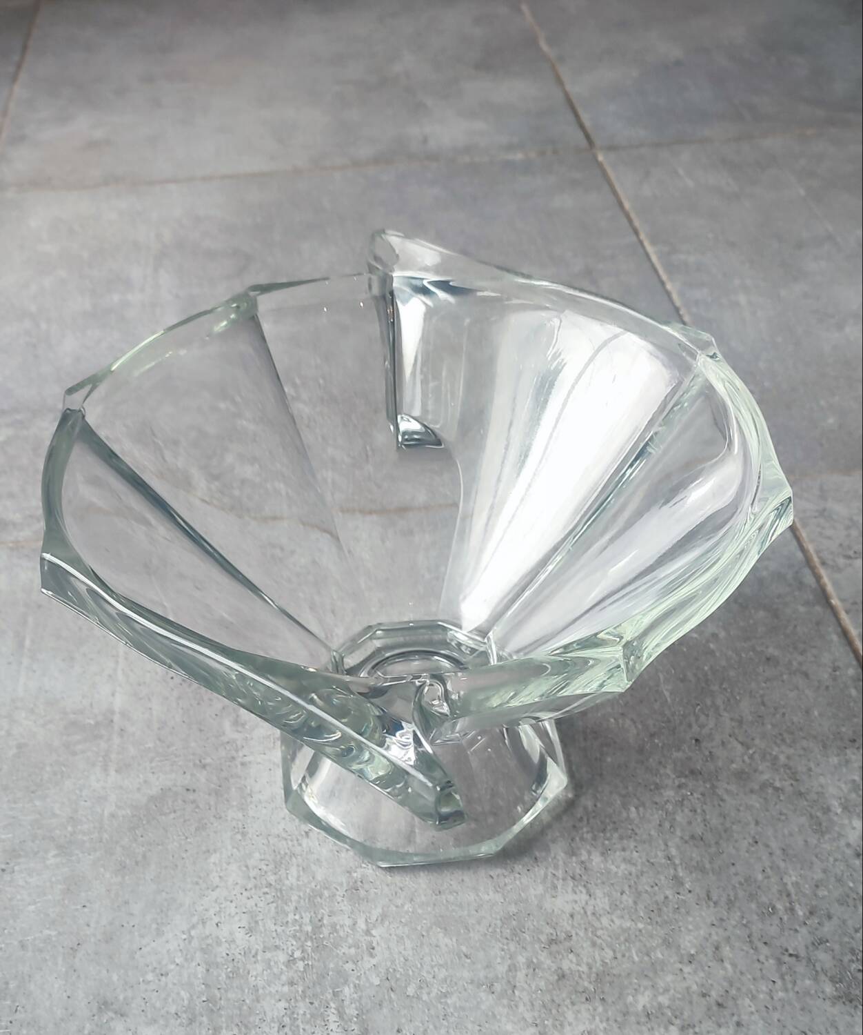 Thick engraved glass bowl, Slovakia Art Deco style
