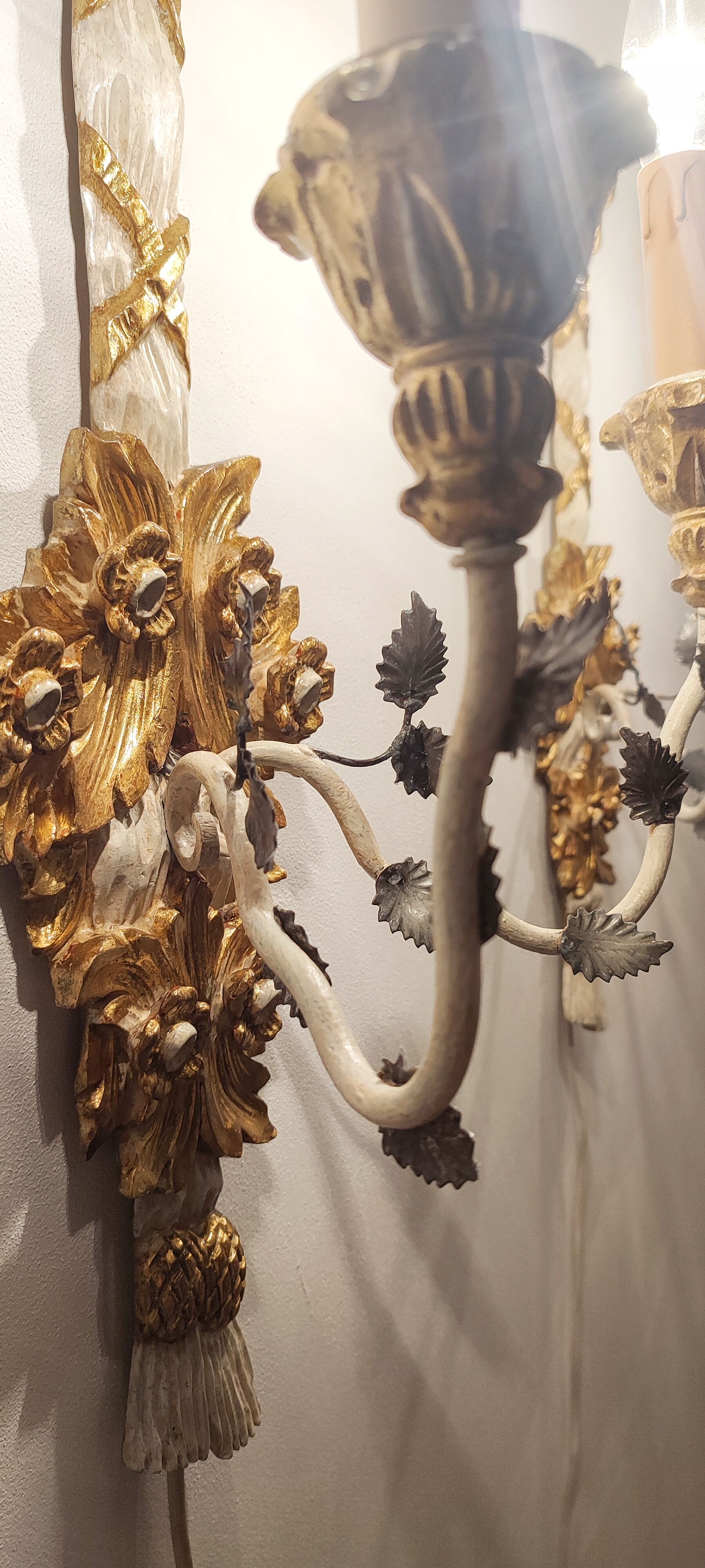 Polychrome beech wood sconces. Spain 1900