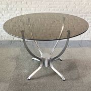Round dining table - smoked glass & brushed aluminum base