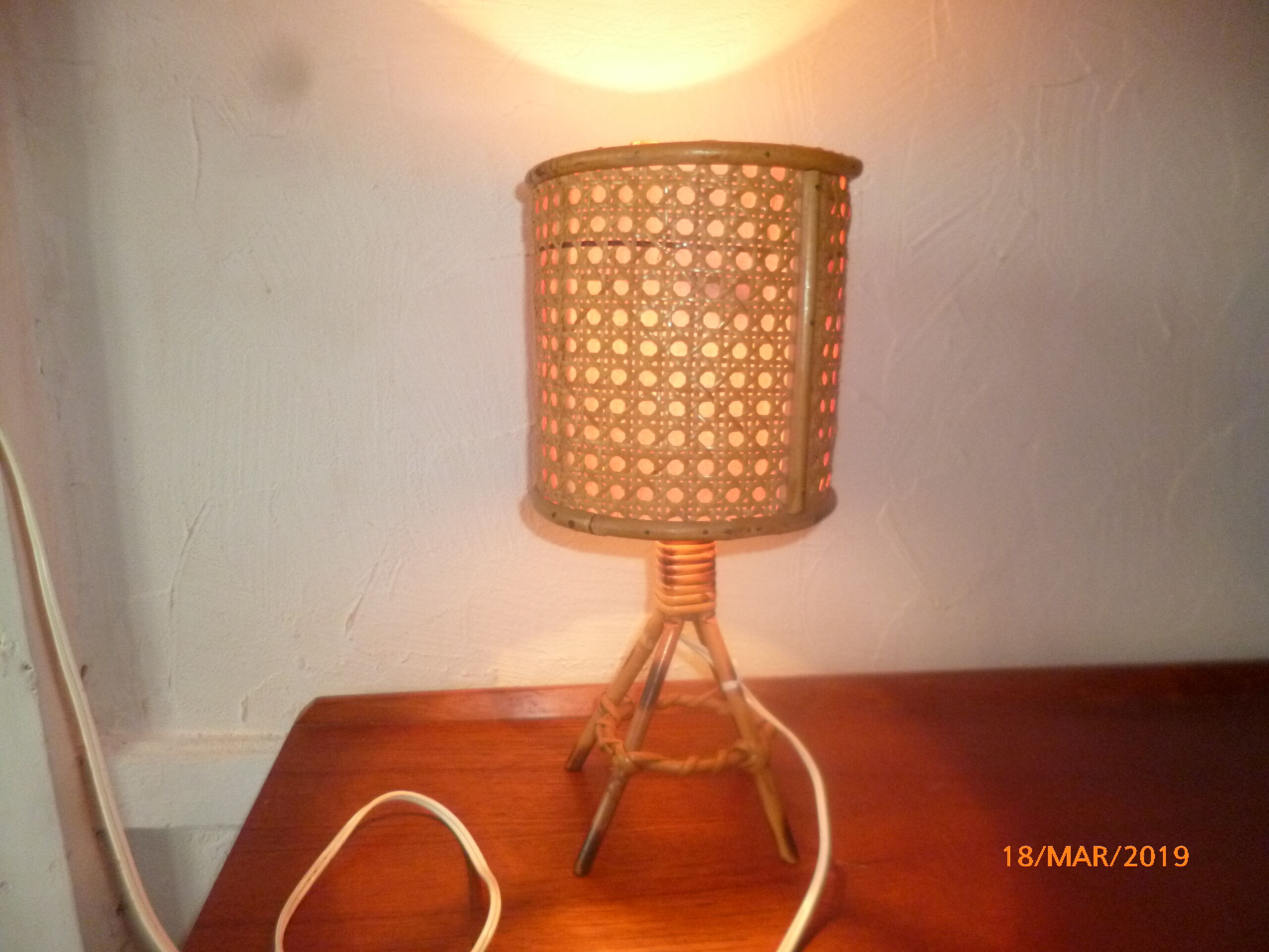 Wicker rattan bedside lamp 1960
