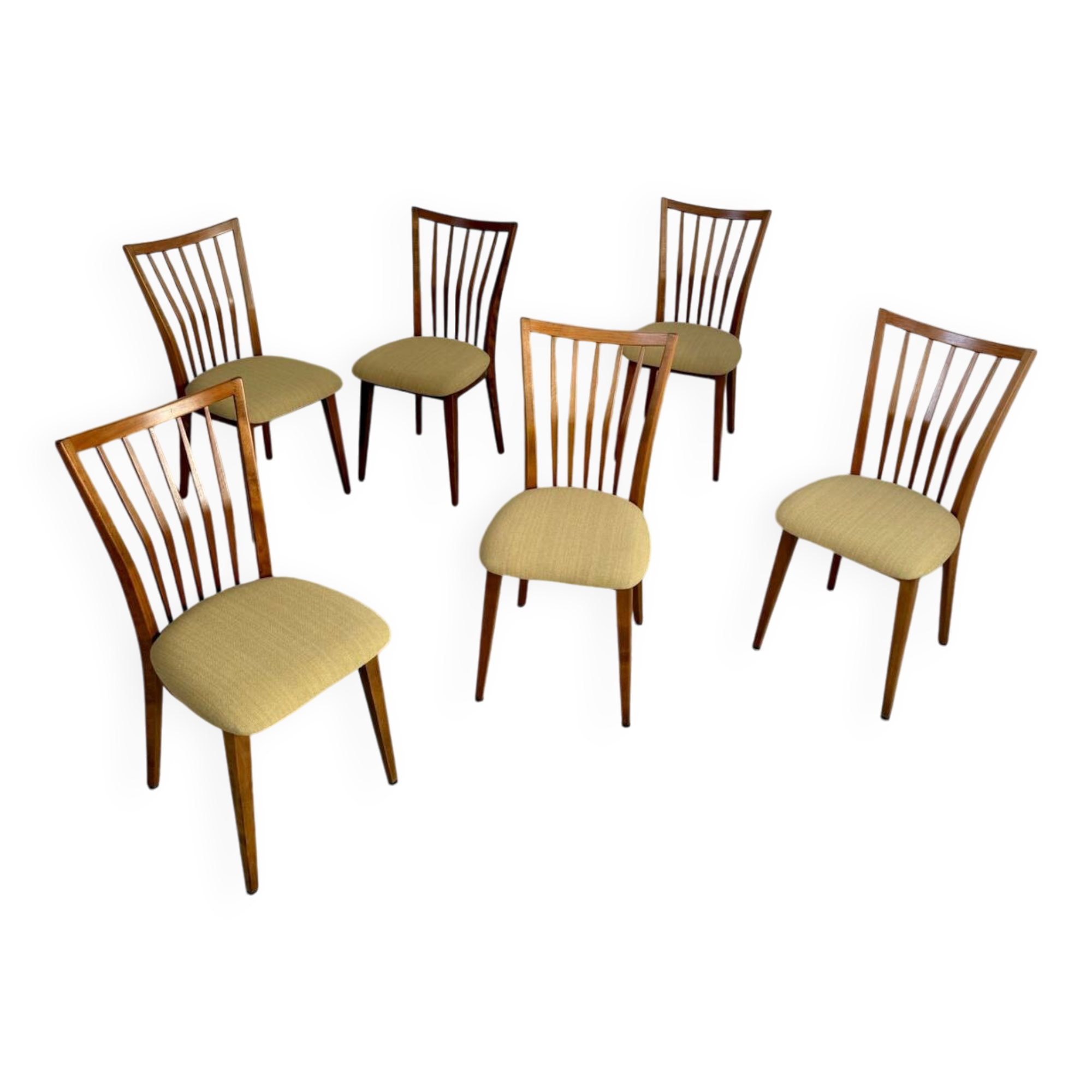 Lot of 6 old solid beech chairs, vintage design from the 60s, new fabric