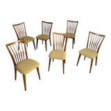 Lot of 6 old solid beech chairs, vintage design from the 60s, new fabric