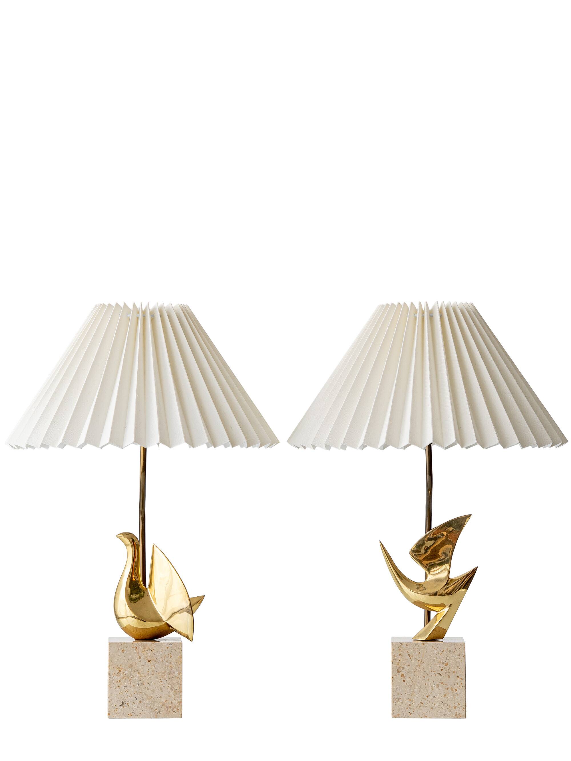 Pair of Philippe Jean Sculptural Brass Bird Table Lamps, Signed Limited Editions