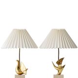 Pair of Philippe Jean Sculptural Brass Bird Table Lamps, Signed Limited Editions