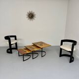 Table basse gigogne marqueterie géométrique design italien vintage