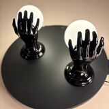 Ensemble de lampes murales en céramique noire, globes opalins, années 1980, Italie