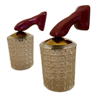 Pair of vintage wall sconces glass and porcelain