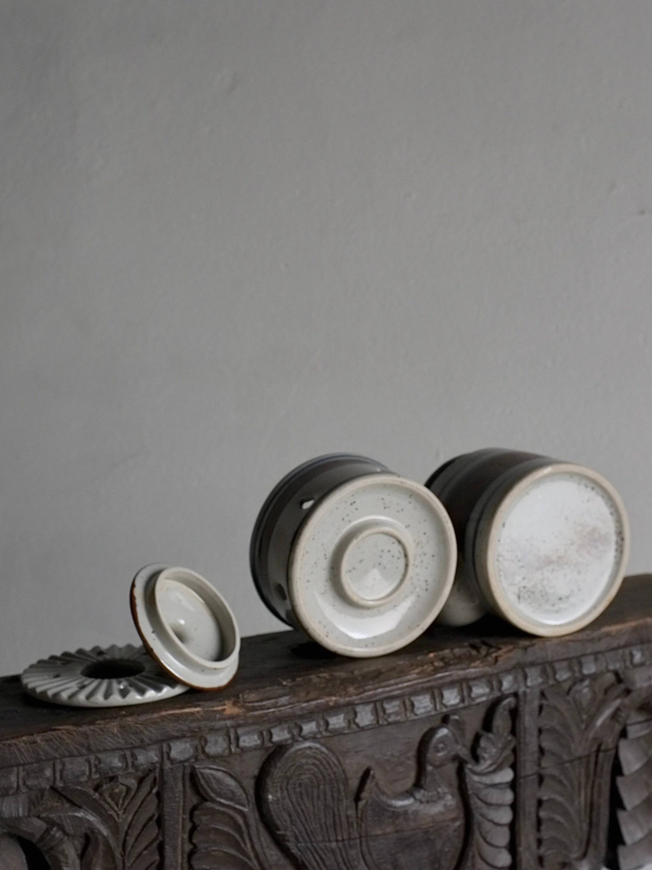 Mid-century striped ceramic teapot set | Scandinavia