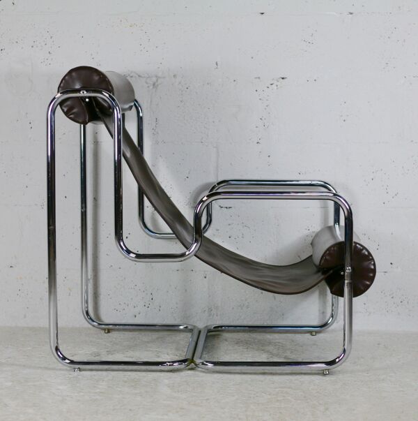 fauteuil Tubulaire Acier Et Simili-cuir Circa 1970
