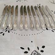Set of 12 vintage knives, stainless steel blade and silver handle + box