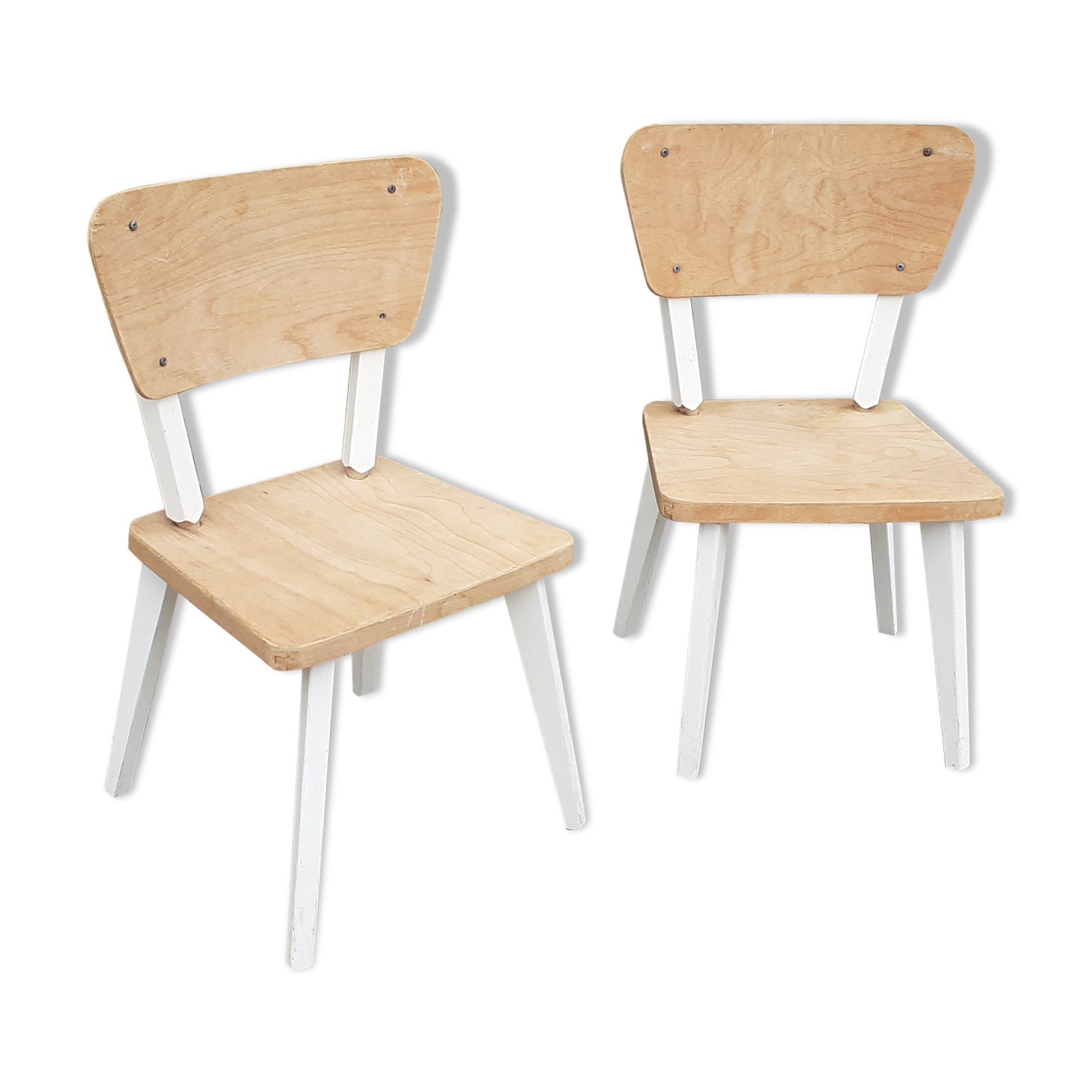 Pairs of children's chairs feet compass vintage wood