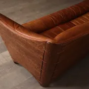 Mid-century sofa in cognac leather and wood by Pacific Green, Australia 1980s
