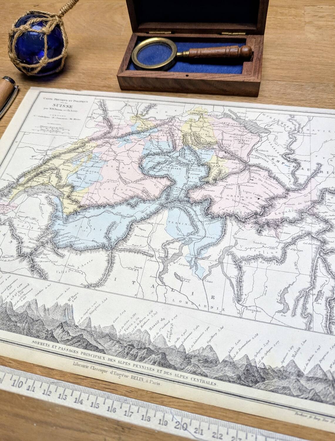 Switzerland, original map printed in 1879.