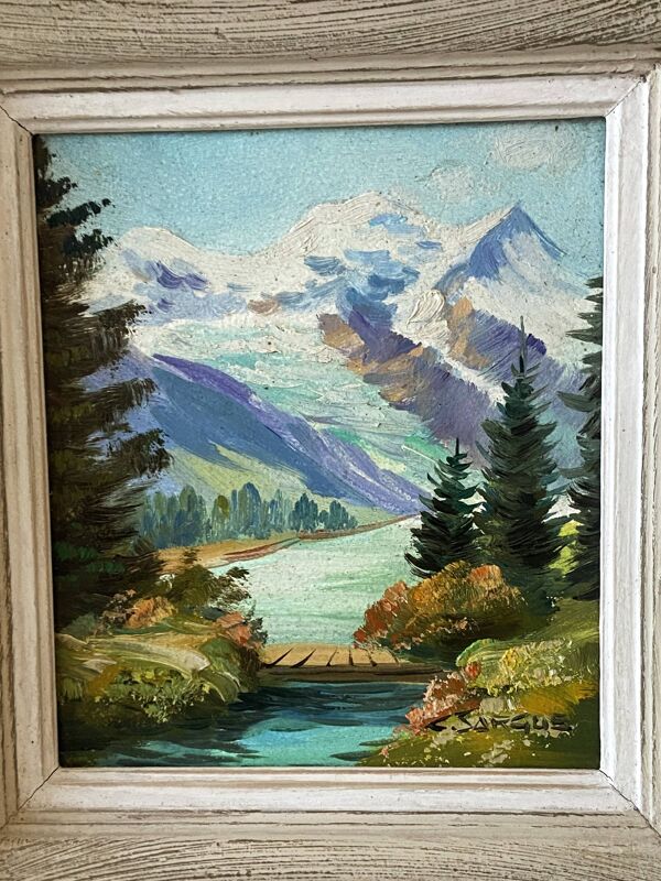Peinture à l'Huile sur Panneau Vintage Signée CLAUDE SARGUE Paysage 2